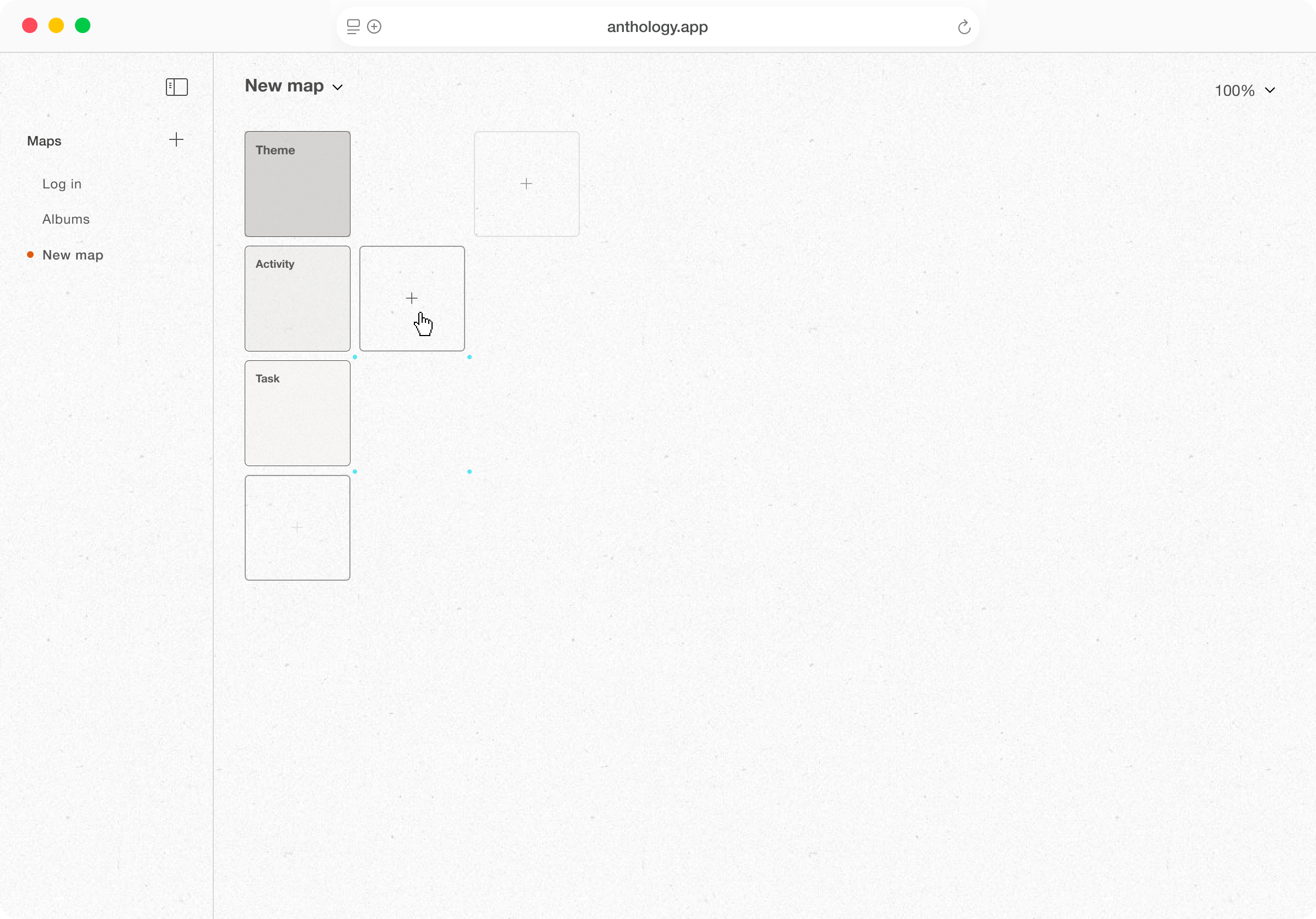 Anthology.app screenshot showing a visual product story map